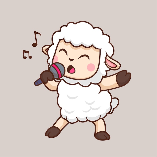Icono vectorial de dibujos animados con ovejas lindas cantando ilustración de icono de música animal vector plano aislado