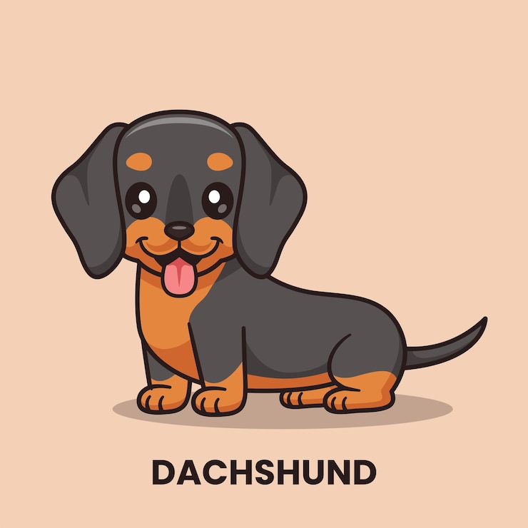 Vector gratuito el icono vectorial de dibujos animados de perros dachsund, la ilustración de animales, el icono de la naturaleza, el vector plano aislado.