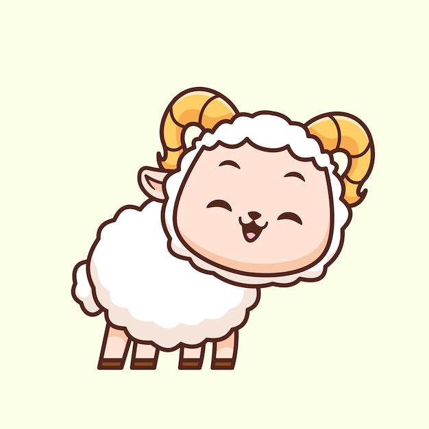 El icono vectorial de dibujos animados de pie de la oveja feliz y linda Ilustración del icono de la naturaleza animal Vector plano aislado