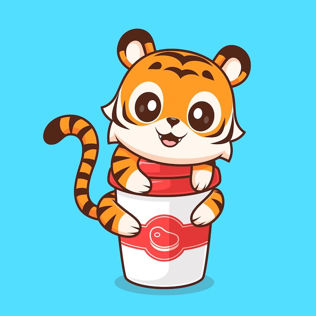 El icono vectorial de dibujos animados de la taza de café Cute Tiger Hug Ilustración del icono de la bebida de animales Vector plano aislado