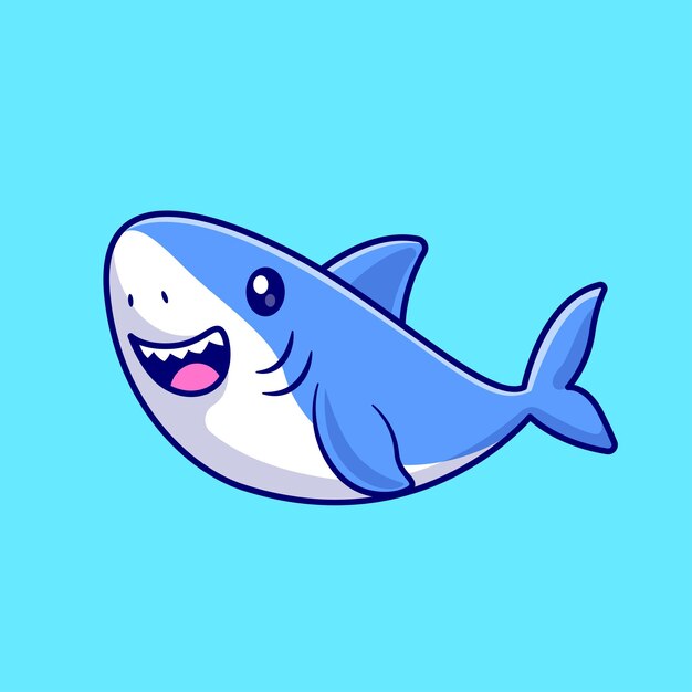 El icono vectorial de dibujos animados de tiburón lindo nadando Ilustración del icono de naturaleza animal Vector plano aislado