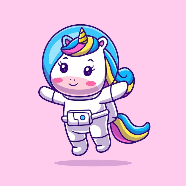 Vector gratuito icono vectorial de dibujos animados de unicornio y astronauta ilustración icono de ciencia animal vector plano aislado