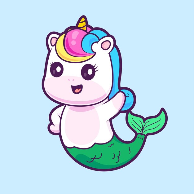 Icono vectorial de dibujos animados de unicornio y sirena Ilustración Icono de vacaciones de animales Vector plano aislado