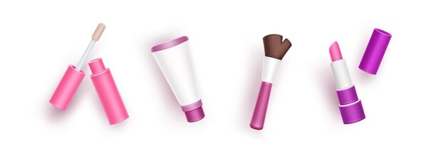 Icono vectorial de productos cosméticos y maquillaje de belleza 3D