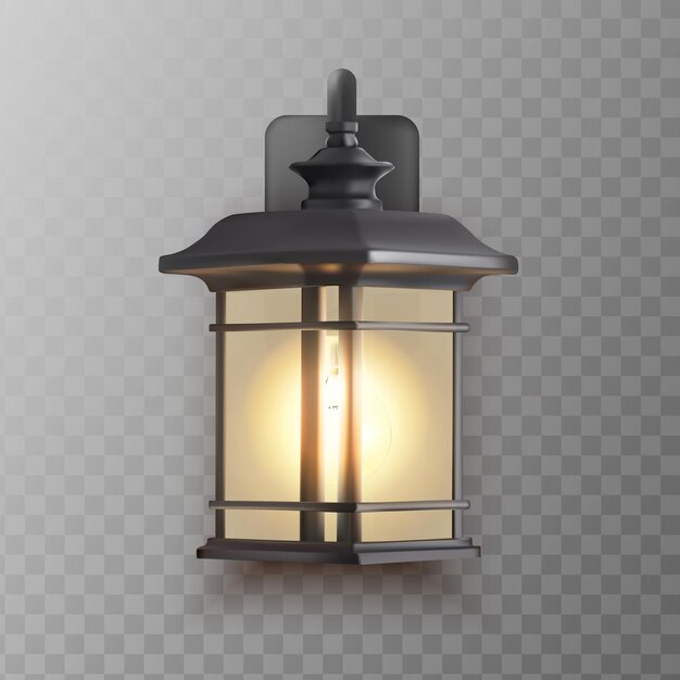 icono vectorial realista lámpara de jardín de pared al aire libre luz de la calle electricidad de metal de estilo antiguo