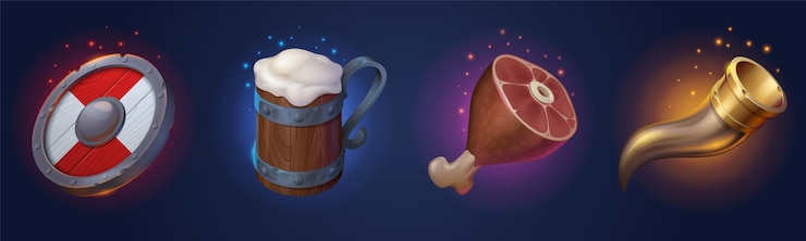 Vector gratuito iconos de accesorios de juego vikingo activos de guerrero bárbaro