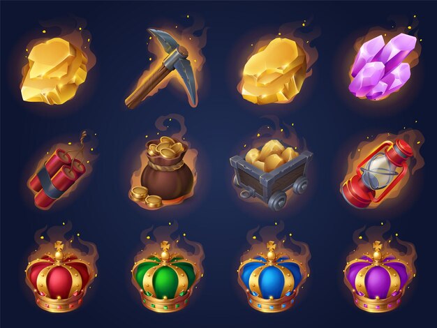 Iconos de accesorios de minería de juegos activos de juego artículos de mina