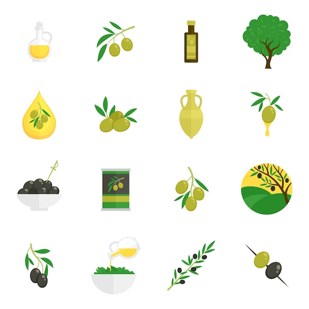 Iconos de aceitunas planas