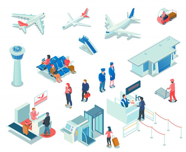 Iconos de aeropuerto en blanco