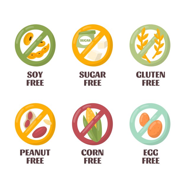 Iconos de alergia alimentaria de diseño plano