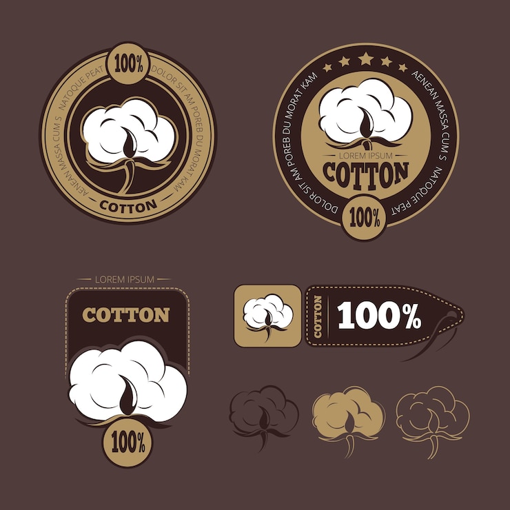 Vector gratuito iconos de algodón retro, etiquetas. garantía de producción algodón