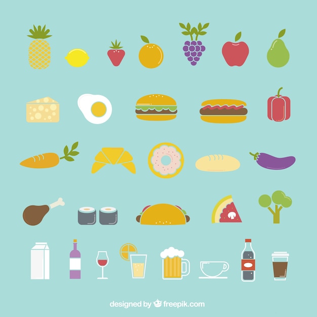 Iconos de los alimentos de colores