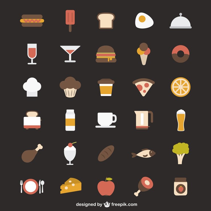 Vector gratuito iconos de alimentos coloridos