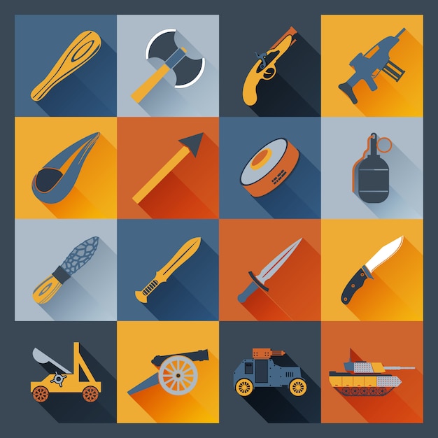 Vector gratuito iconos de armas planas