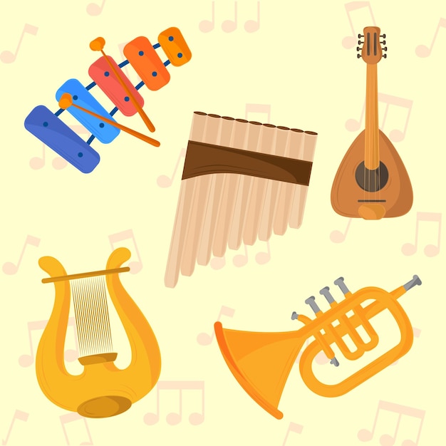 Vector gratuito iconos de arpa y trompeta de instrumentos musicales