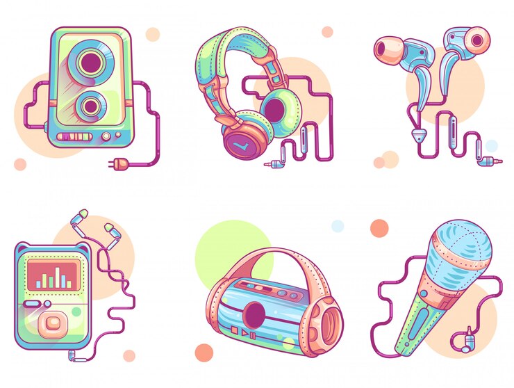 Vector gratuito iconos de arte de línea de música o audio