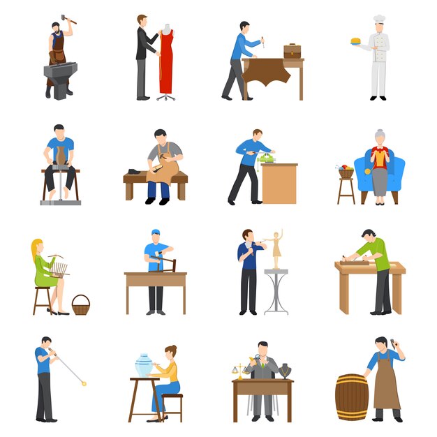 Iconos de artesanos planos