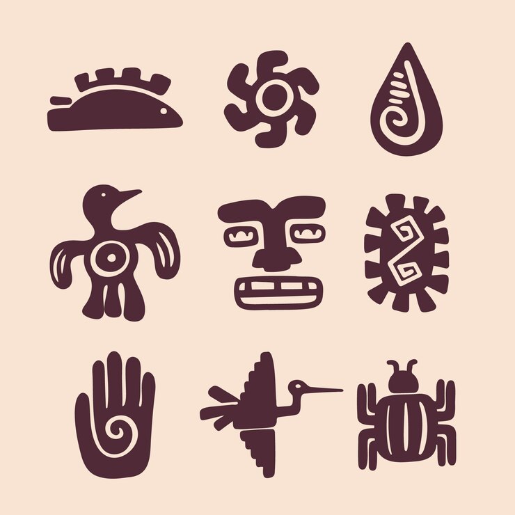 Vector gratuito iconos aztecas de diseño plano