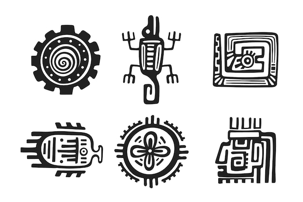 Vector gratuito iconos aztecas de diseño plano