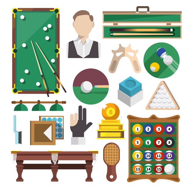 Iconos de billar planos