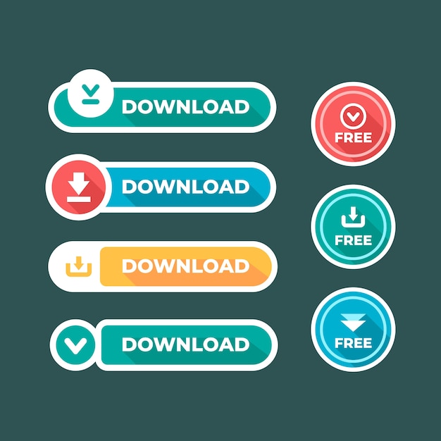 Iconos de botones de descarga gratuita dibujados a mano