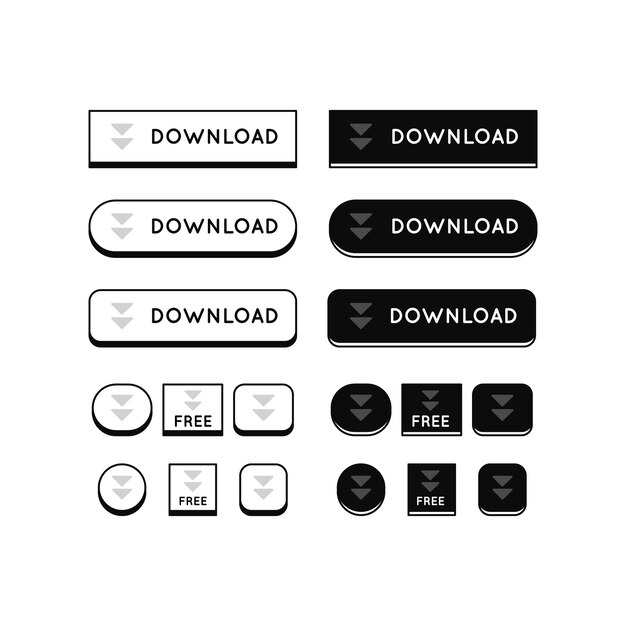 Iconos de botones de descarga gratuita dibujados a mano