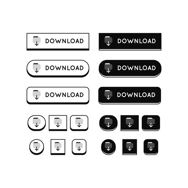 Iconos de botones de descarga gratuita dibujados a mano
