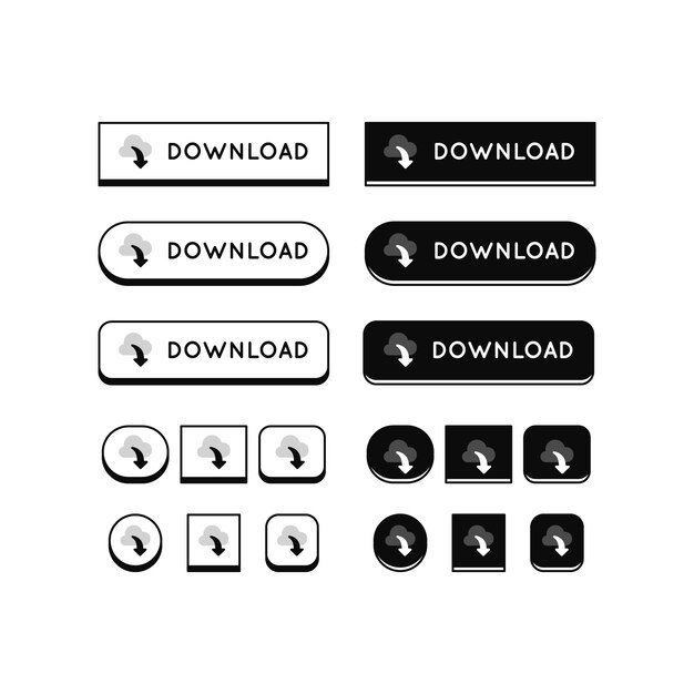 Iconos de botones de descarga gratuita dibujados a mano