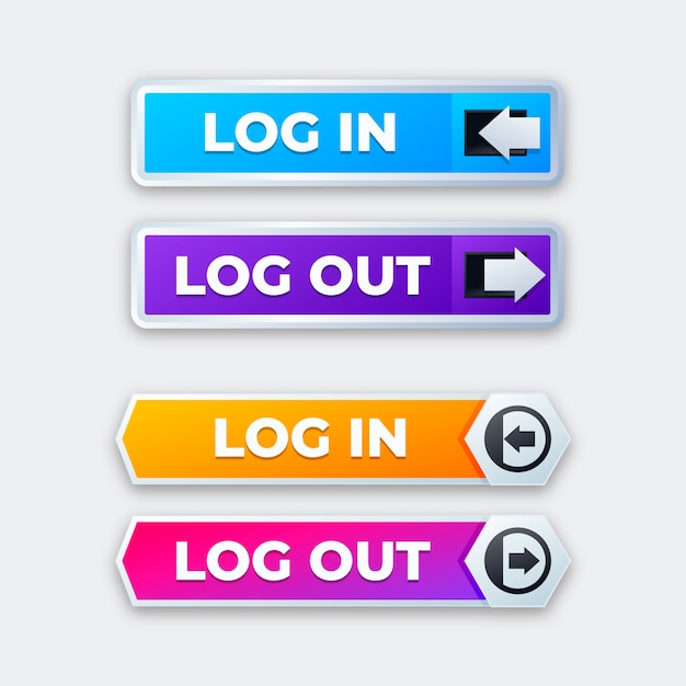 Vector gratuito iconos de botones de inicio y cierre de sesión degradados