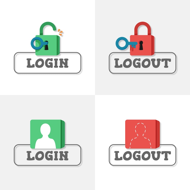 Vector gratuito iconos de botones de inicio y cierre de sesión dibujados a mano
