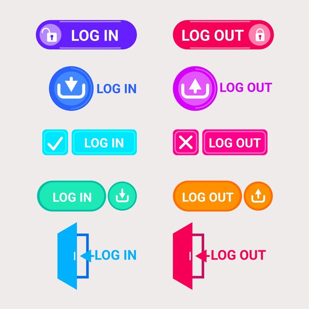 Iconos de botones de inicio y cierre de sesión de diseño plano