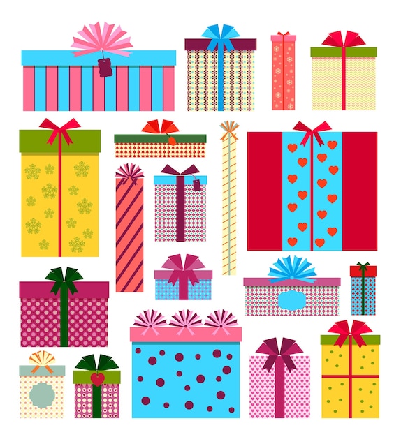 Vector gratuito iconos de cajas de regalo aislado sobre fondo blanco.