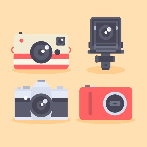 Iconos de cámara fijan en estilo plano