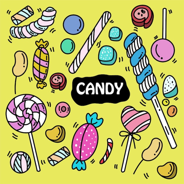 Iconos de caramelo dibujado a mano doodle para colorear