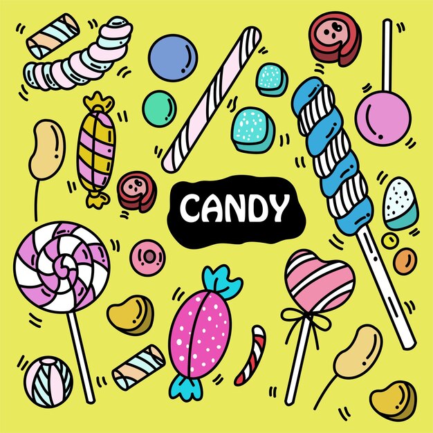 Iconos de caramelo dibujado a mano Doodle para colorear