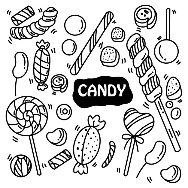 Iconos de caramelo dibujado a mano Doodle para colorear