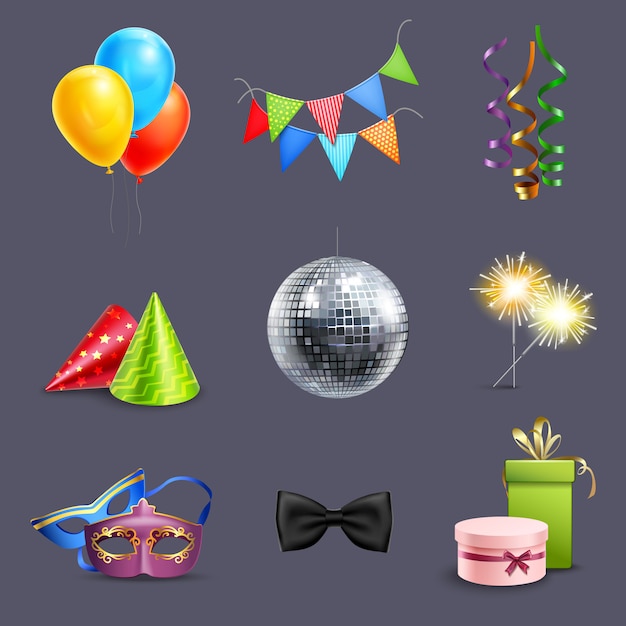 Vector gratuito iconos de celebración realista