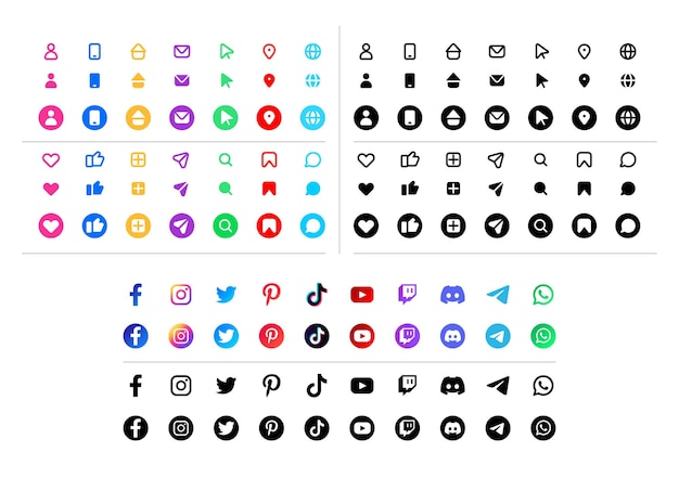Iconos y colección de logotipos de redes sociales para tarjetas de visita y webs