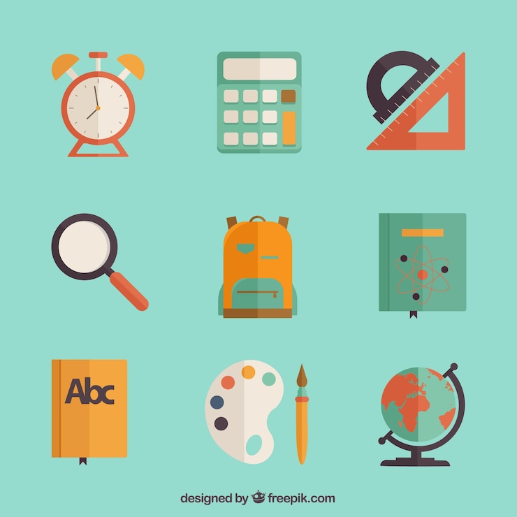 Vector gratuito iconos de colores de artículos escolares