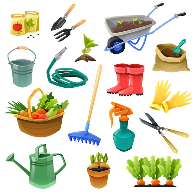 Vector gratuito iconos de colores decorativos de jardinería