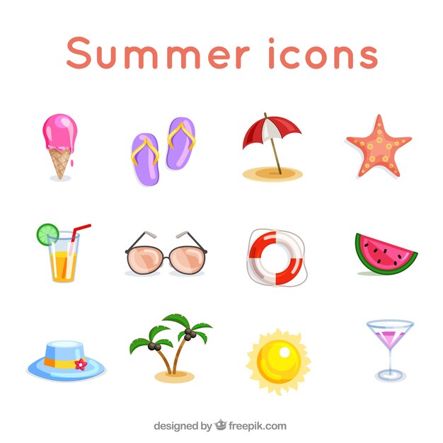 Iconos de colores de verano