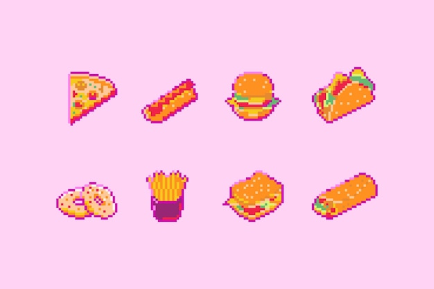 Iconos de comida rápida en pixel art
