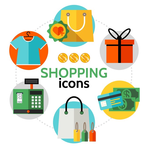 Iconos de compras planas concepto redondo