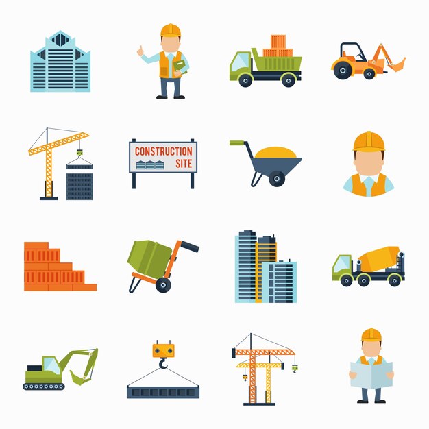 Iconos de construcción planos