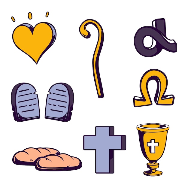 Iconos del cristianismo de diseño plano