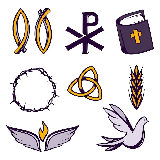 Iconos del cristianismo de diseño plano