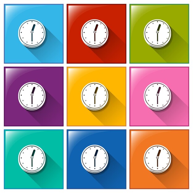 Iconos cuadrados con relojes