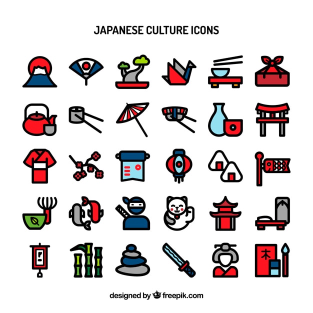 Vector gratuito iconos de la cultura japonesa