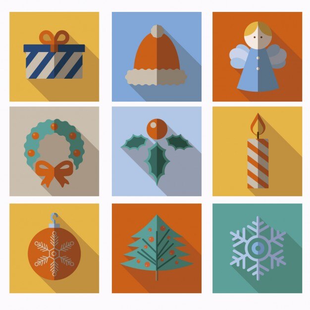 Iconos de decoración de Navidad en diseño plano