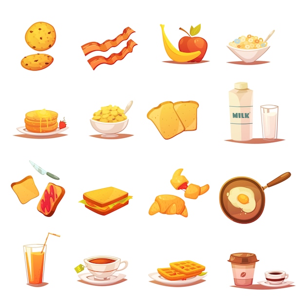 Vector gratuito iconos de desayuno clásico